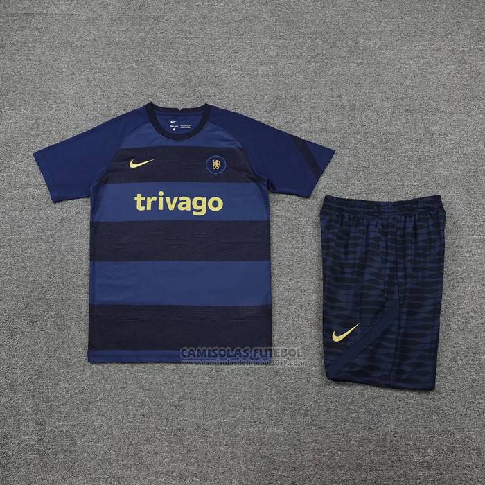 Fato de Treino Chelsea Manga Curta 2022-2023 Azul Oscuro - Calcas Curta